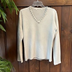 Gray muted purple jewel V-neck sweater